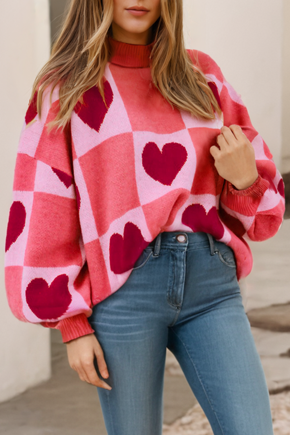 Heart Mock Neck Valentine Sweater - PREORDER