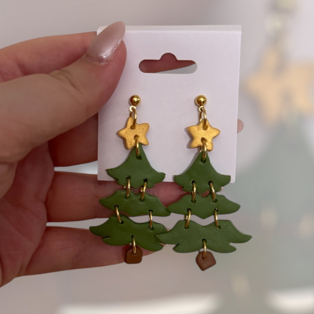 Christmas Tree Dangle Clay Earrings