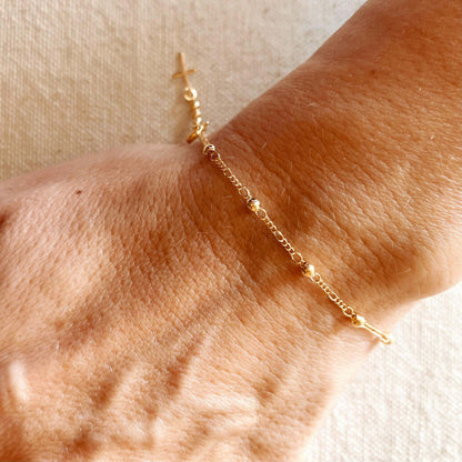 18k Gold Filled Beaded Bracelet with Cross Charm