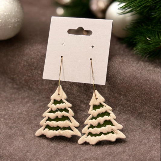 Snowy Christmas Tree Dangle Earrings