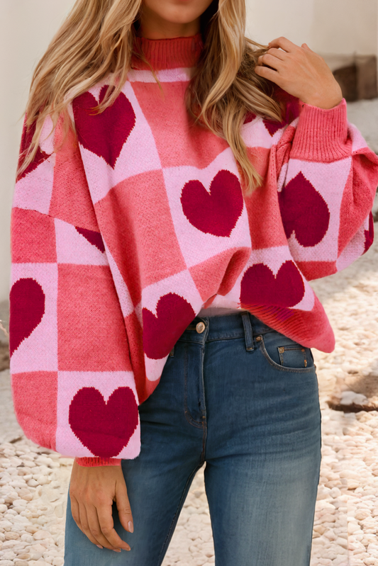 Heart Mock Neck Valentine Sweater - PREORDER